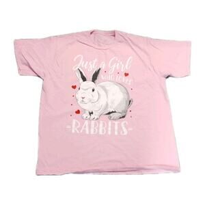Just A Girl Who Loves Rabbits Pink T-Shirt SZ 2XL